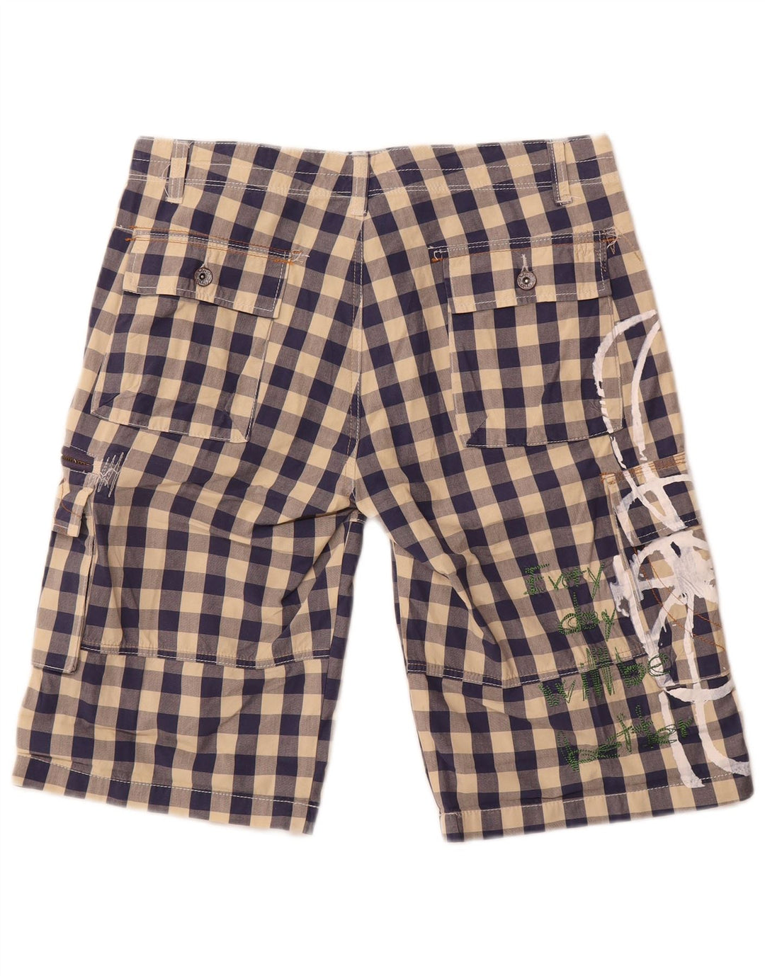 Desigual Pantalones cortos cargo gráficos para mujer EU 42 Large W34 Navy Blue Gingham