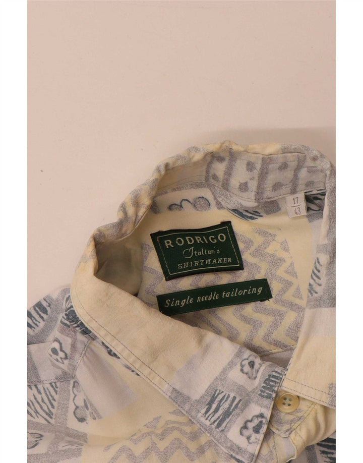 Rodrigo Camisa Manga Corta Hombre Talla 43 17 XL Beige Patchwork Algodón