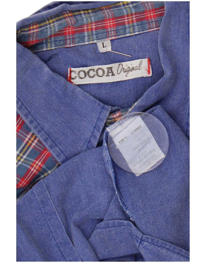 Cocoa Camisa vaquera para hombre Algodón a cuadros azules grandes