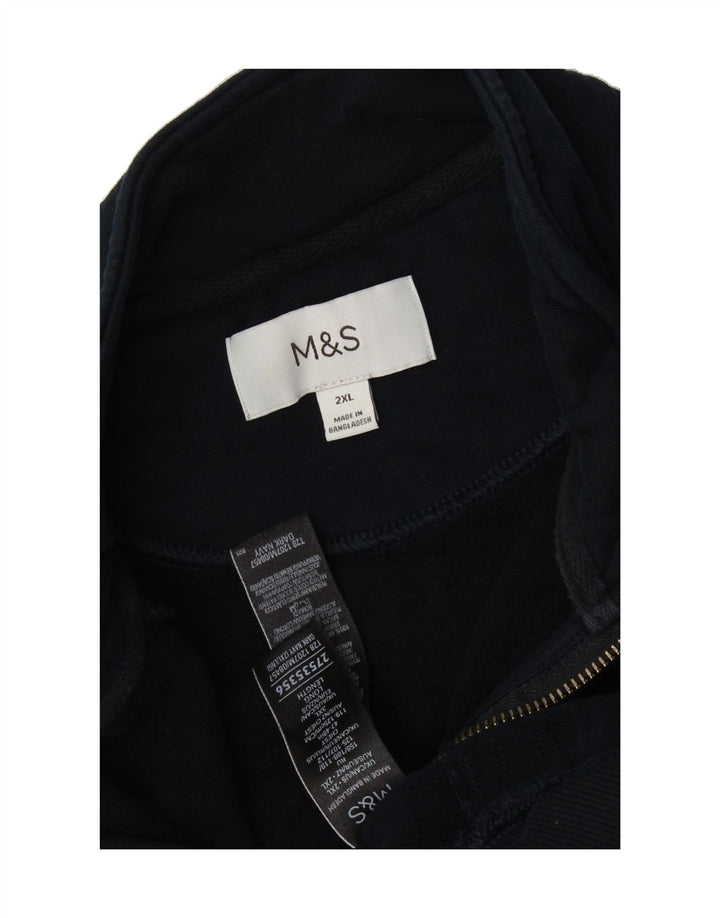 MARKS & SPENCER Mens Zip Neck Sweatshirt Jumper 2XL Navy Blue Cotton Vintage Marks & Spencer and Second-Hand Marks & Spencer from Messina Hembry 