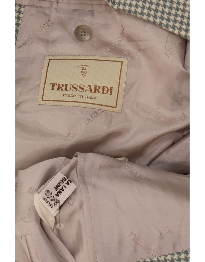 Trussardi Chaqueta tipo blazer de 2 botones para hombre UK 40 Large Gris Lana de pata de gallo