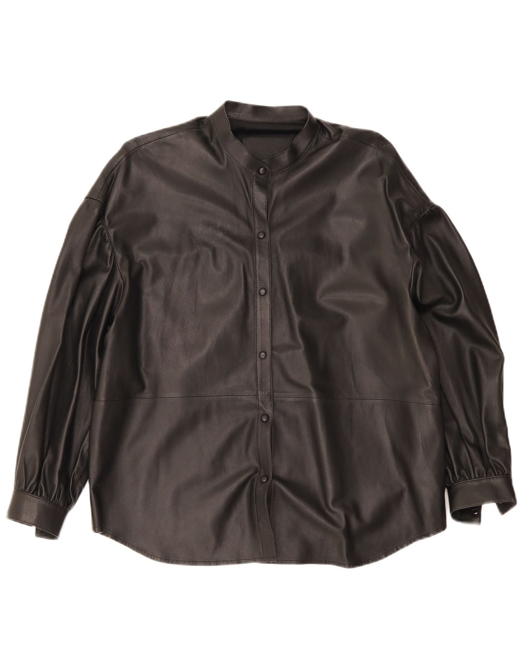 Massimo Dutti Camisa De Cuero Extragrande Mujer UK 6 XS Cuero Negro