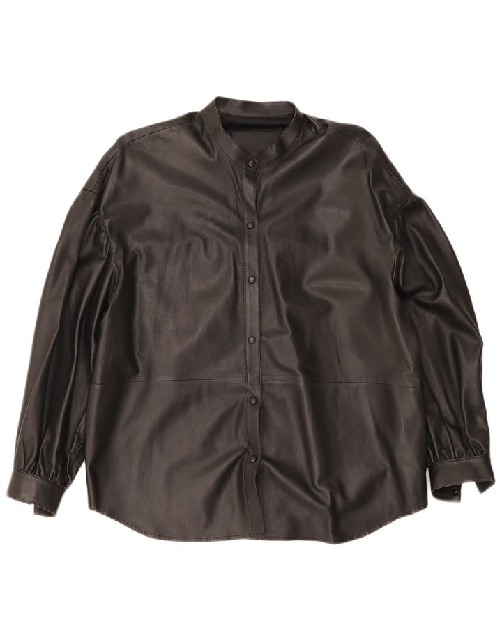 Massimo Dutti Camisa De Cuero Extragrande Mujer UK 6 XS Cuero Negro