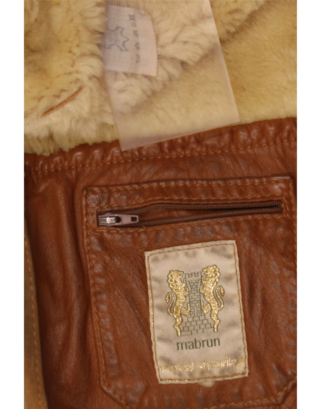 MABRUN Chaqueta de piel de oveja para hombre UK 36 Small Brown Leather