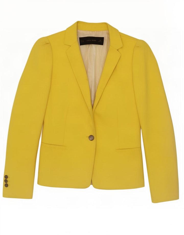 Zara Mujer Chaqueta Blazer De 1 Botón UK 10 Small Poliéster Amarillo