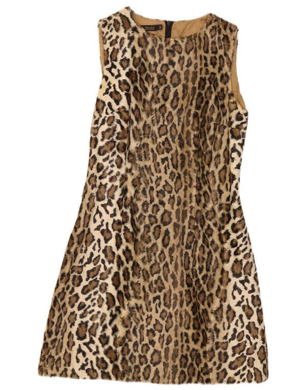 L'altra Moda Vestido Acampanado De Piel Sintética IT 40 Small Beige Animal Print