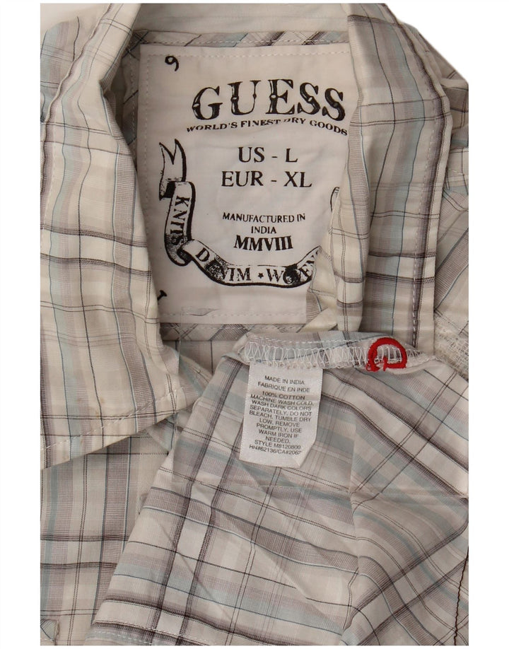 Camisa Guess Hombre Grande Gris A Cuadros De Algodón