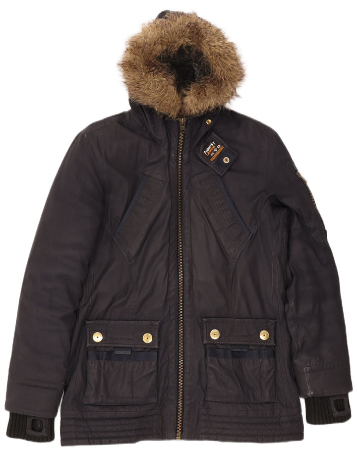 SUPERDRY Chaqueta parka con capucha para mujer UK 46 Large Algodón azul marino