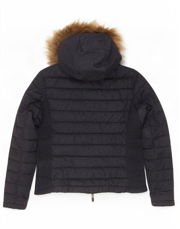 Superdry Mujer Chaqueta Acolchada Con Capucha UK 40 XL Nylon Moteado Azul Marino