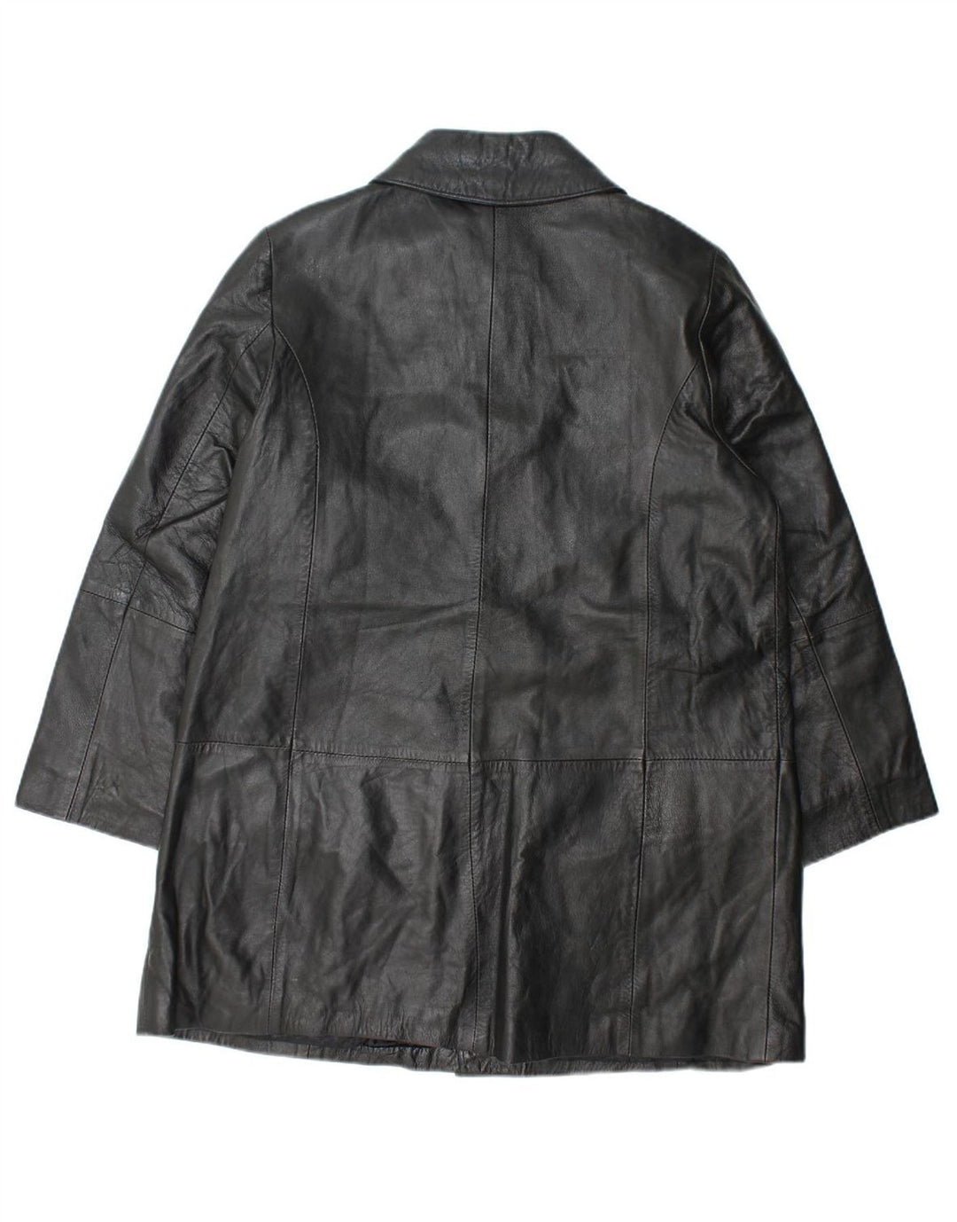 VINTAGE Womens Leather Coat UK 14 Medium Black Leather