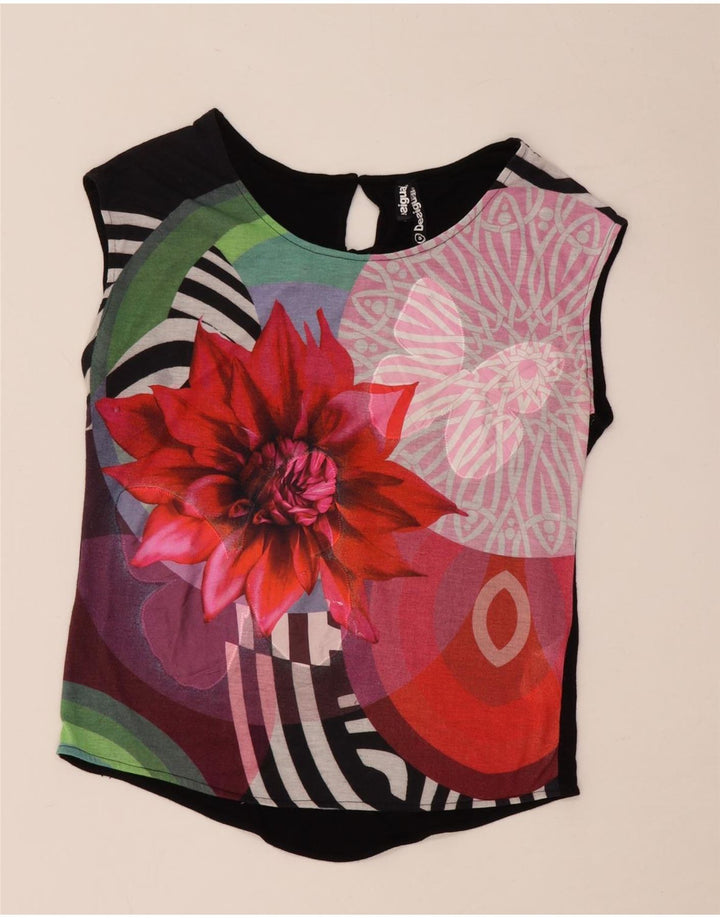 Desigual Mujer Camiseta Gráfica Extragrande Top UK 10 Small Viscosa Negra