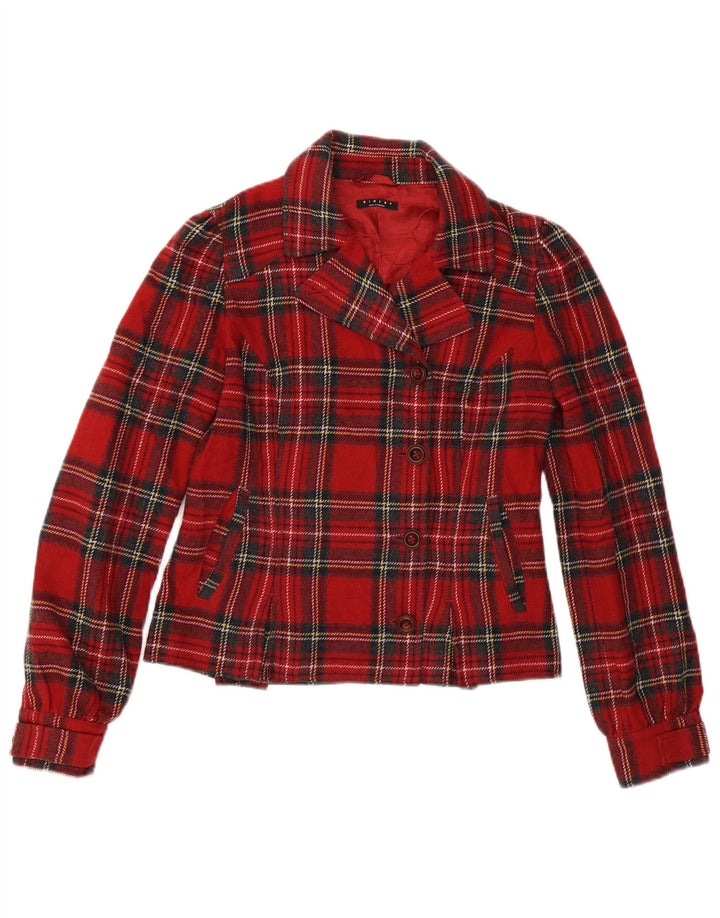 SISLEY Chaqueta tipo blazer de 4 botones para mujer IT 42 Acrílico a cuadros rojo mediano
