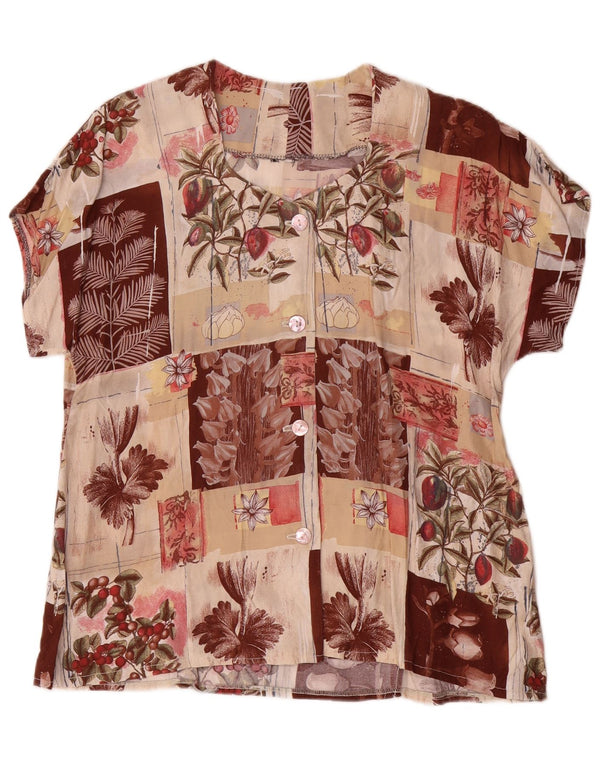 Vintage mujer camisa de manga corta blusa Reino Unido 16 grande multicolor floral