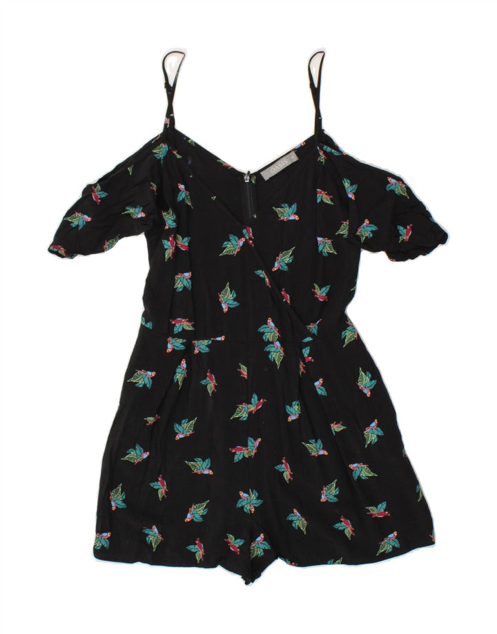 OASIS Womens Short Sleeve Playsuit UK 12 Medium Black Floral Viscose Vintage Oasis and Second-Hand Oasis from Messina Hembry 