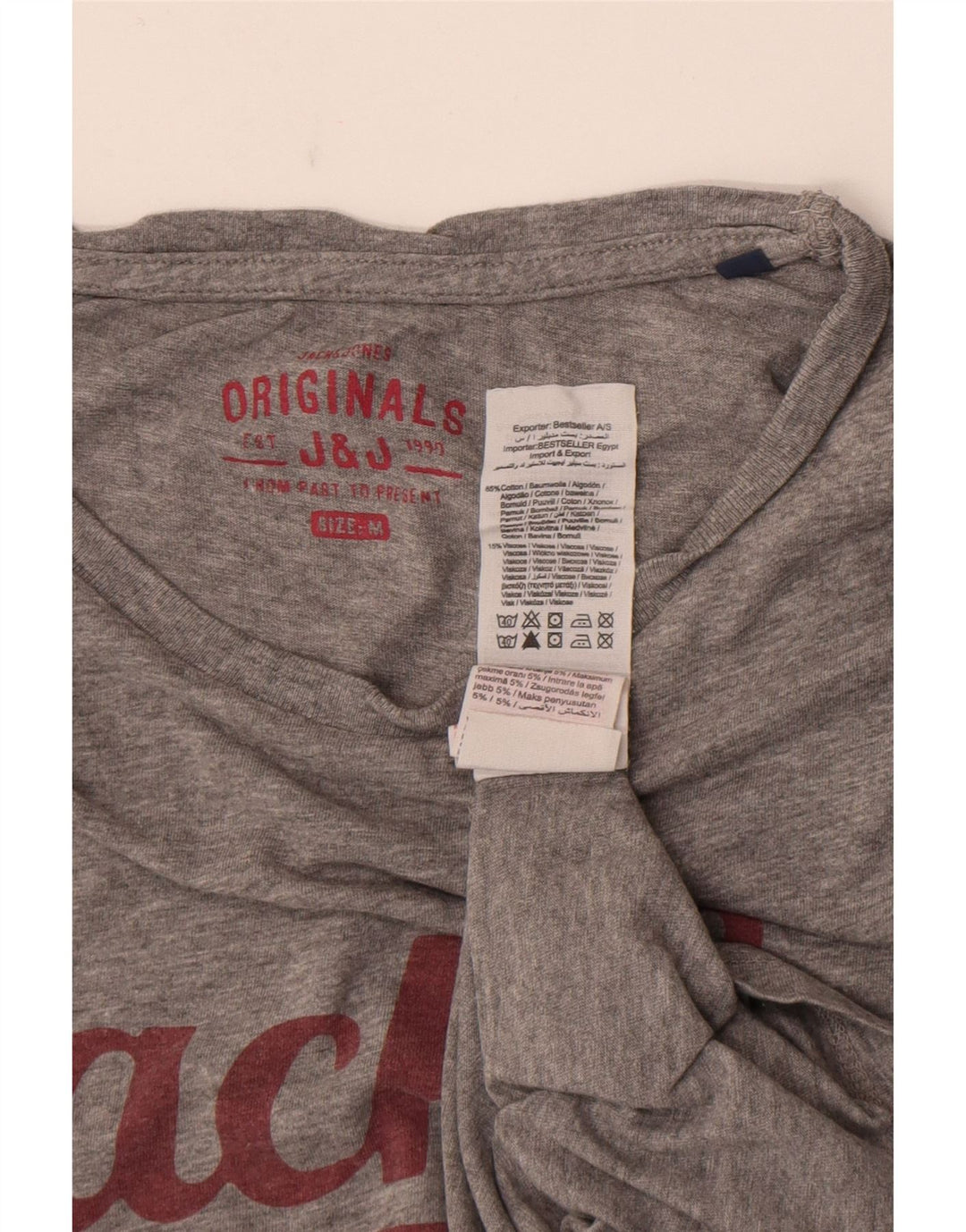 Jack & Jones Hombre Camiseta gráfica Top Algodón moteado gris medio