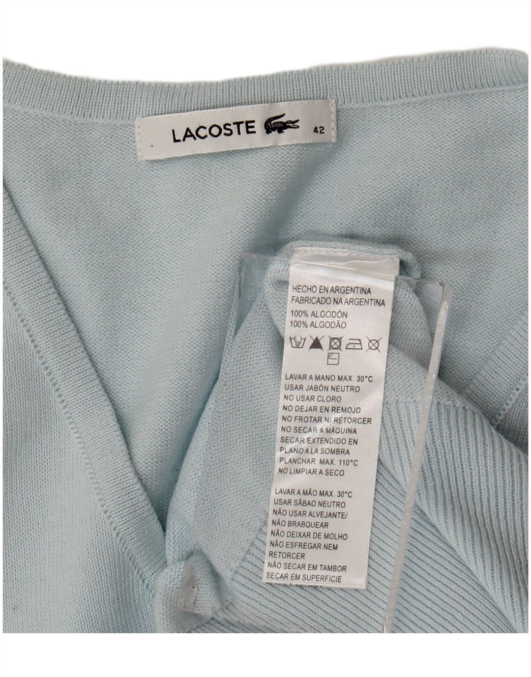 Lacoste Jersey con cuello en V para mujer Talla 42 Algodón azul grande