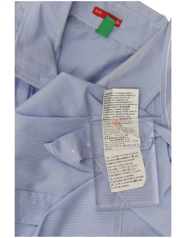 Benetton Hombre Camisa Slim De Algodón A Rayas Azul Pequeño