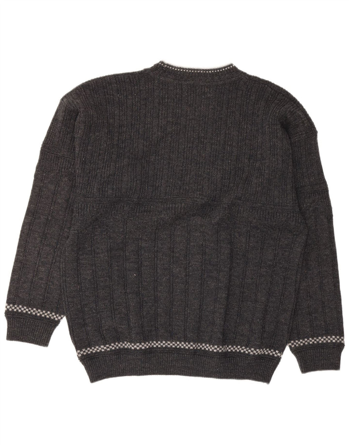 Xavier Mens Graphic Crew Neck Jumper Sweater Grande Gris Lana