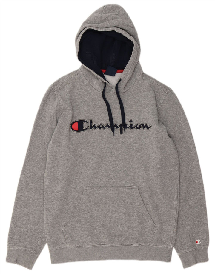 CHAMPION Jersey con capucha gráfica para hombre de algodón moteado gris medio