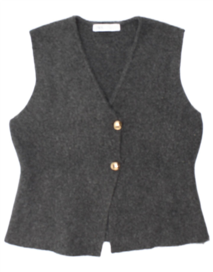Zara Mujer Chaleco UK 44 Grande Poliéster Gris