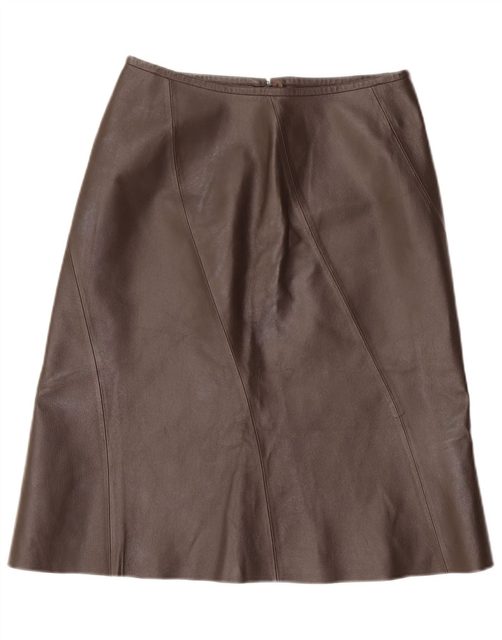 VINTAGE Falda de cuero para mujer Reino Unido 12 Medio W28 Cuero marrón