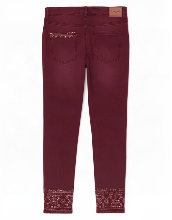 Desigual Jeans ajustados para mujer EU 42 Large W32 L27 Algodón floral burdeos