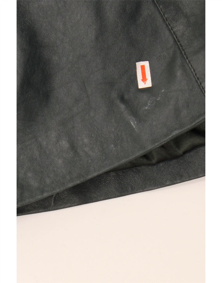 SAKI Abrigo Poncho de Cuero con Capucha para Mujer UK 10 Small Cuero Verde