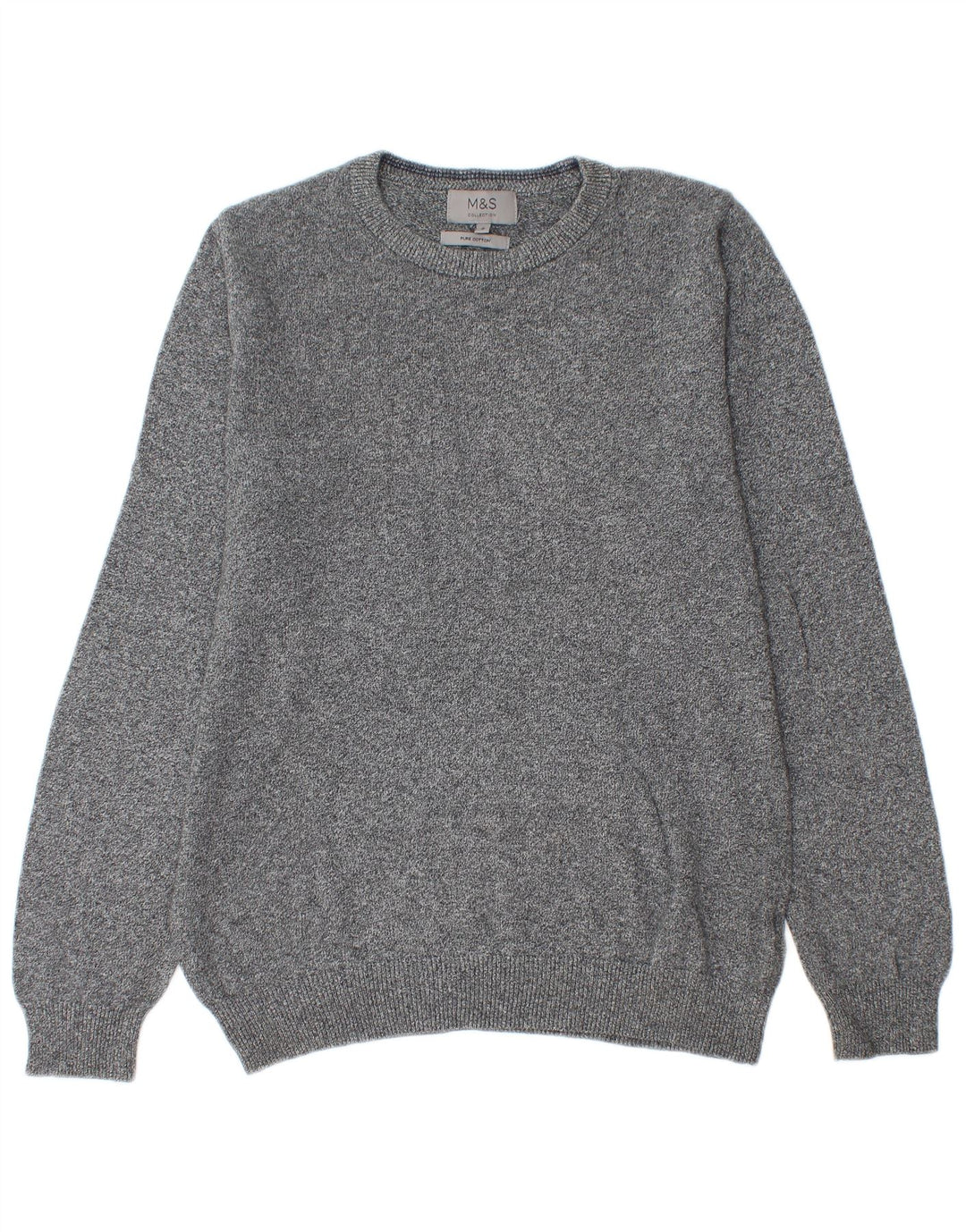 Marks & Spencer Jersey de cuello redondo para hombre de algodón moteado gris pequeño