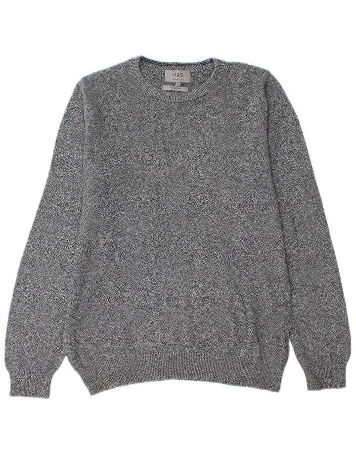 Marks & Spencer Jersey de cuello redondo para hombre de algodón moteado gris pequeño