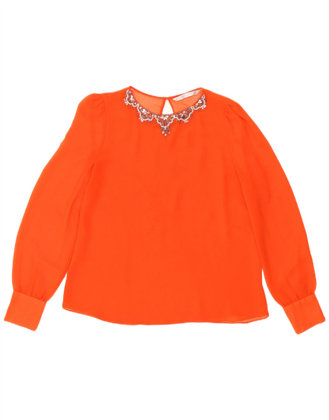 Zara Blusa transparente de manga larga para mujer UK 46 Grande Naranja