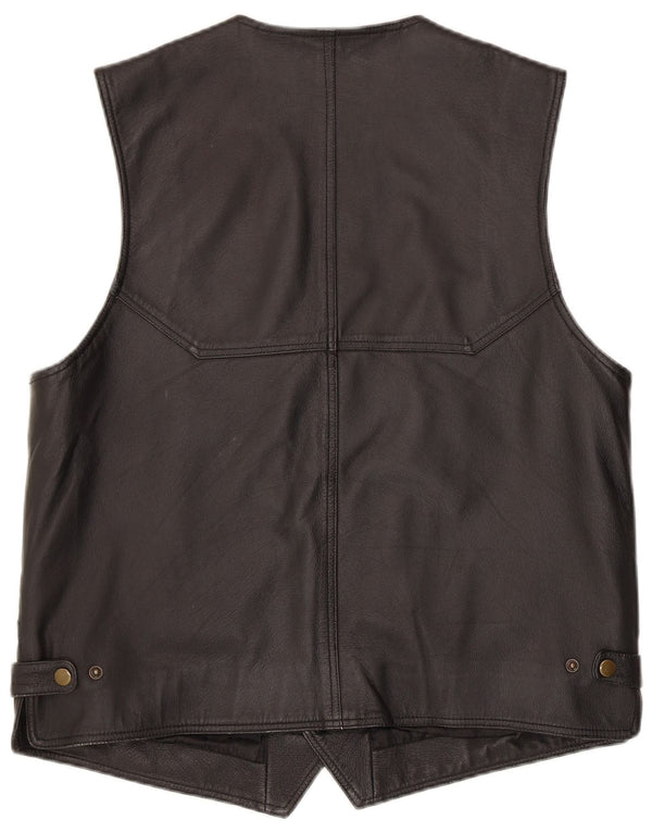 Chaleco de cuero vintage para hombre cuero negro medio