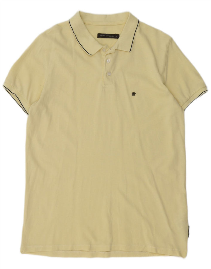 French Connection Polo para hombre de algodón a rayas amarillas grandes