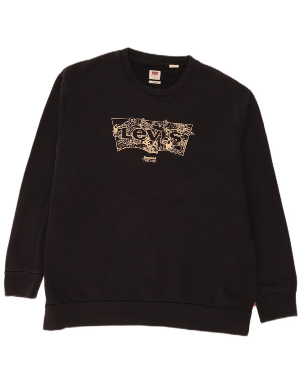 Levi's Sudadera con gráfico de ajuste estándar para hombre, jersey XL de algodón negro