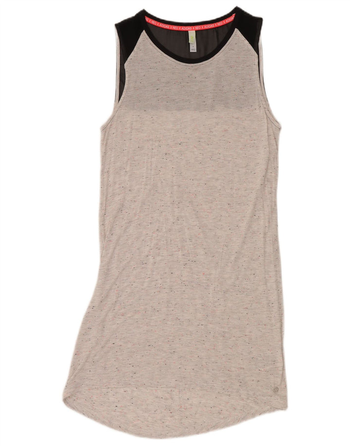 ADIDAS Vestido tipo camiseta sin mangas para mujer UK 10 Small Grey Colourblock Rayon