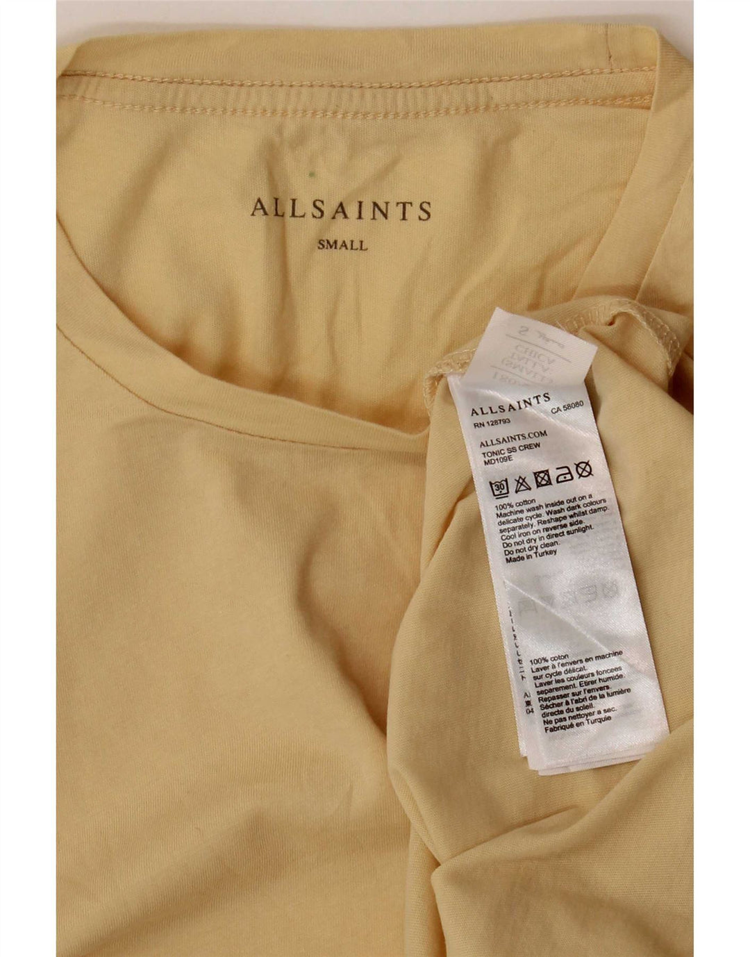 Camiseta All Saints Hombre Top Small Algodón Amarillo