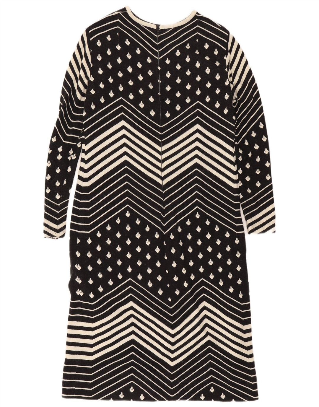 Vintage mujer manga larga cambio vestido Reino Unido 12 medio negro geométrico