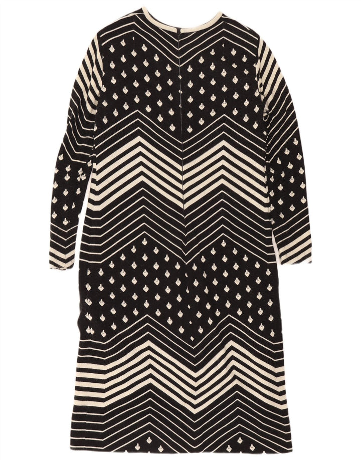 Vintage mujer manga larga cambio vestido Reino Unido 12 medio negro geométrico