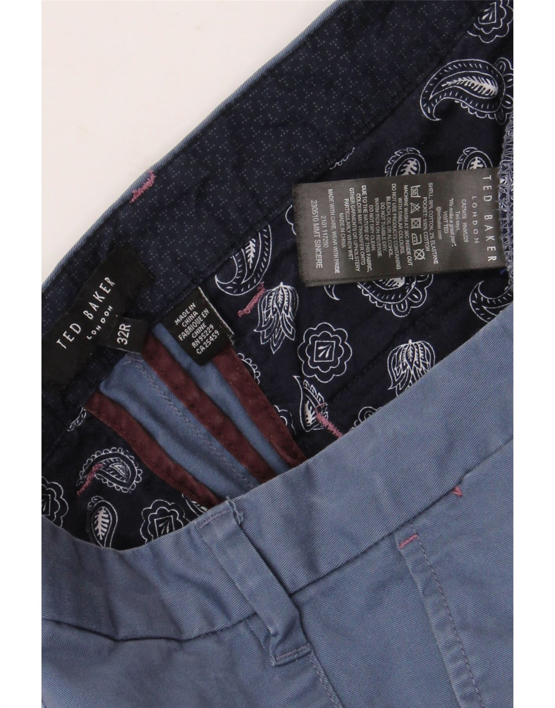 TED BAKER Pantalón de traje recto para hombre W32 L32 Algodón azul