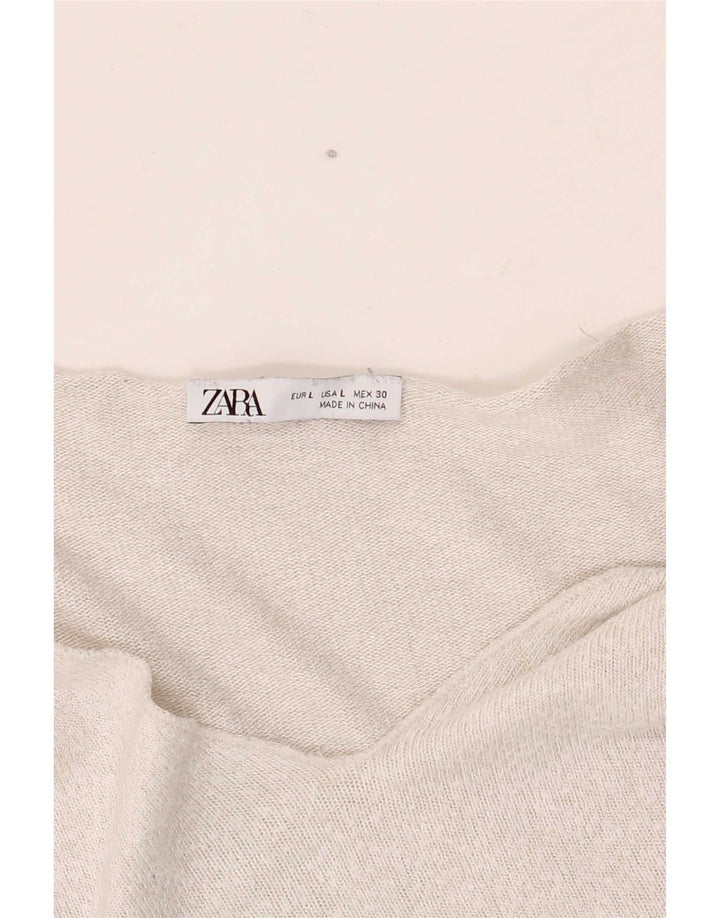 Zara - Jersey con cuello en V para mujer, talla 40, talla grande, color plateado