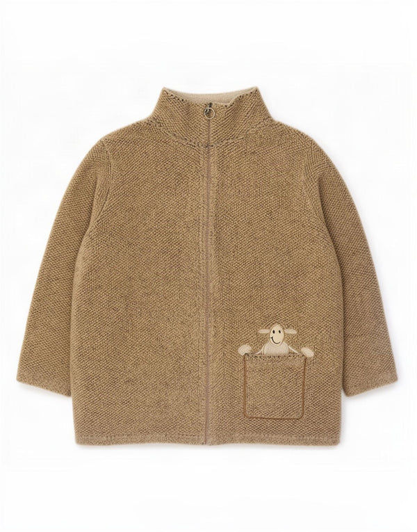 Vintage mujer polar chándal top chaqueta Reino Unido 14 poliéster beige grande