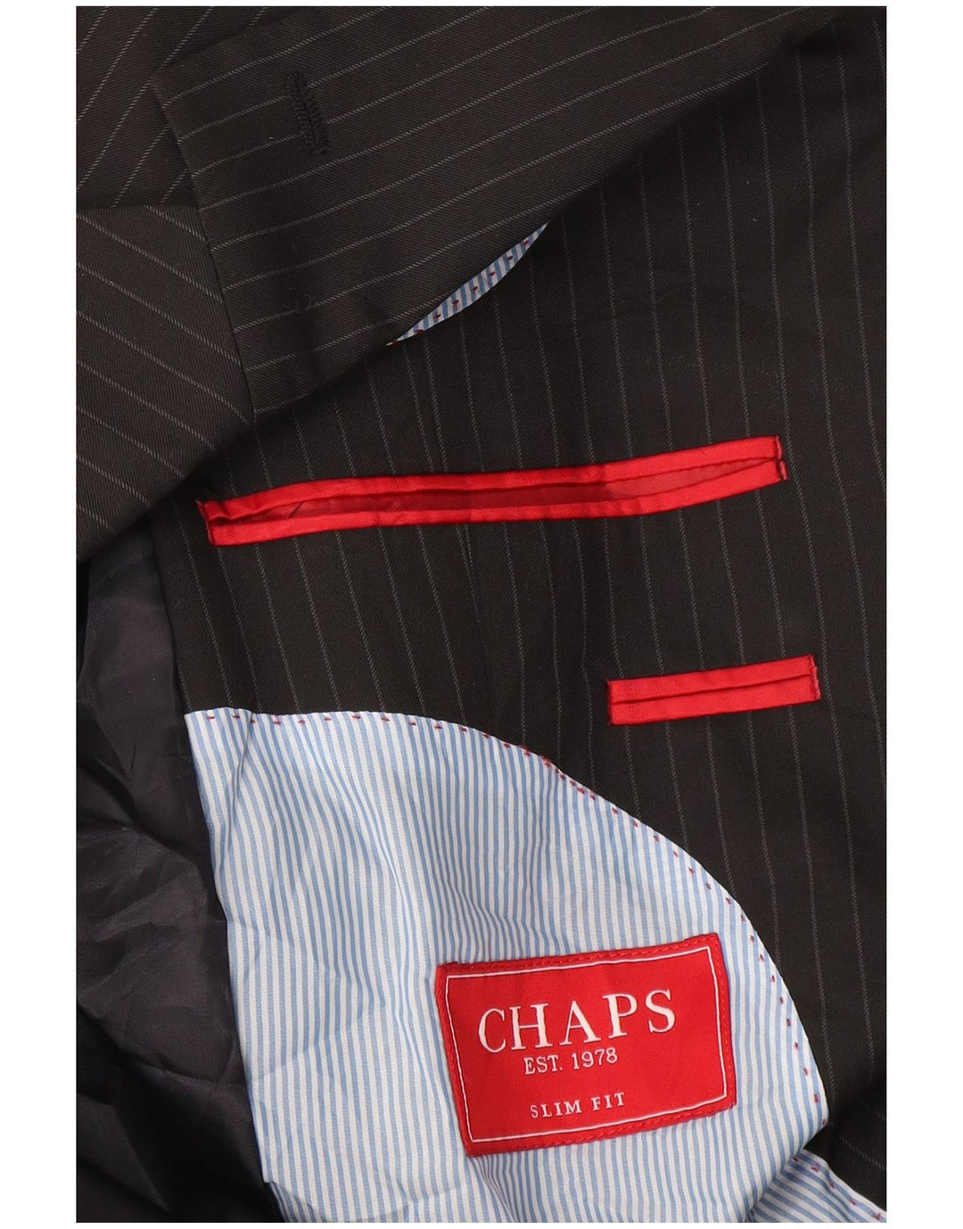Chaps Chaqueta tipo blazer ajustada con 2 botones para hombre UK 40 Large Black Pinstripe