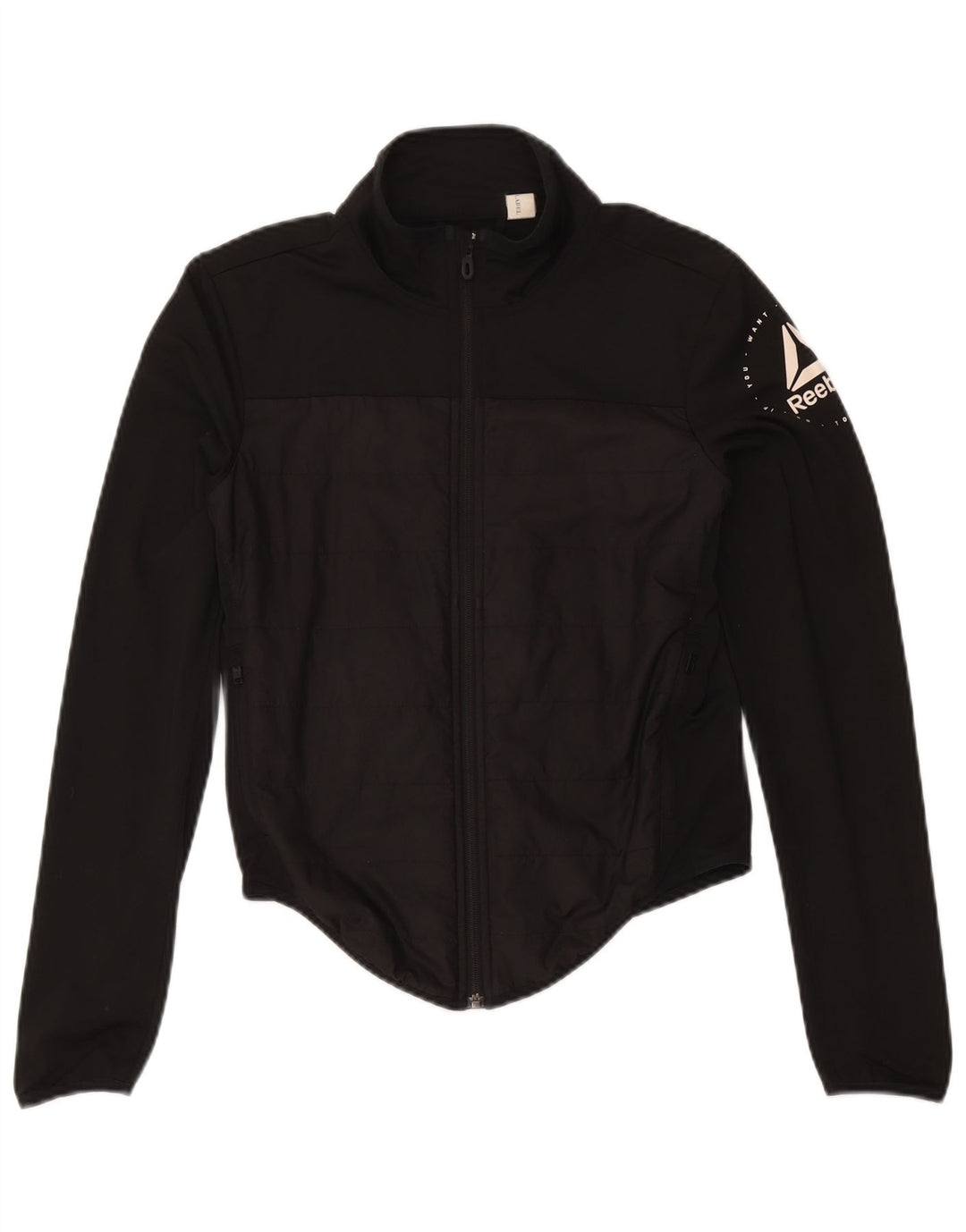 Reebok Chaqueta de chándal gráfica para mujer UK 8/10 Small Negro Poliéster
