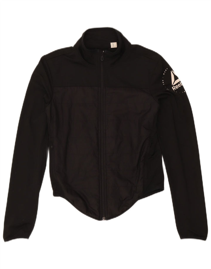 Reebok Chaqueta de chándal gráfica para mujer UK 8/10 Small Negro Poliéster