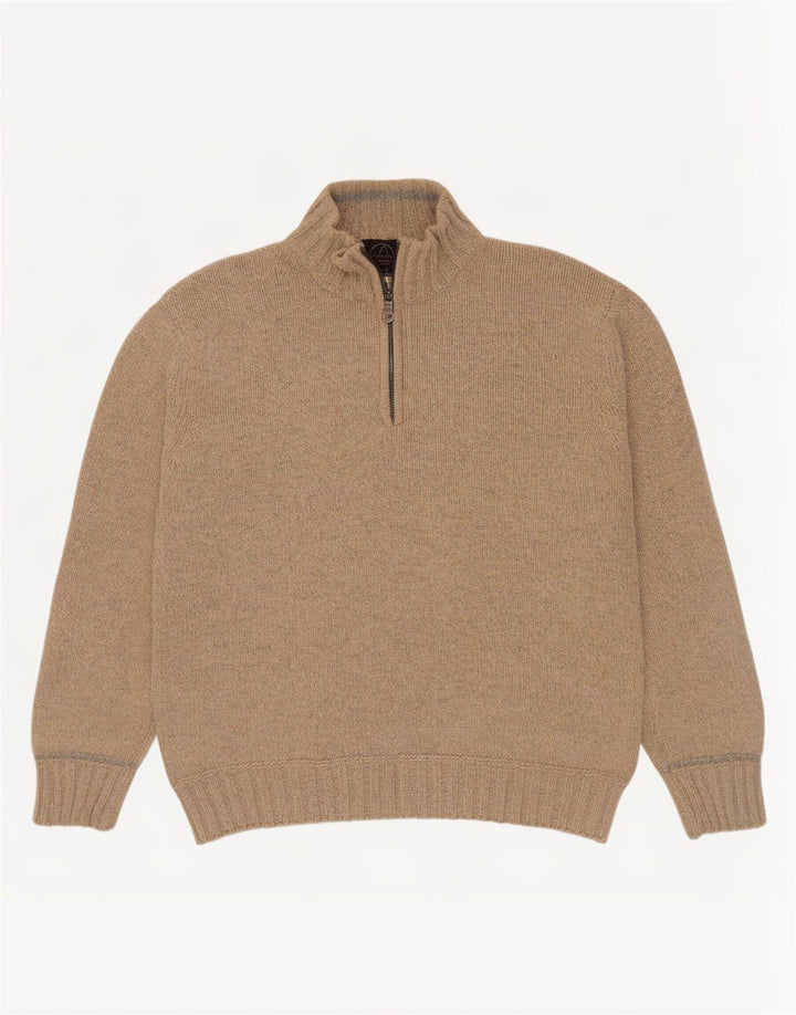 Murphy & Nye Suéter tipo jersey con cuello y cremallera para hombre XL Lana moteada en beige