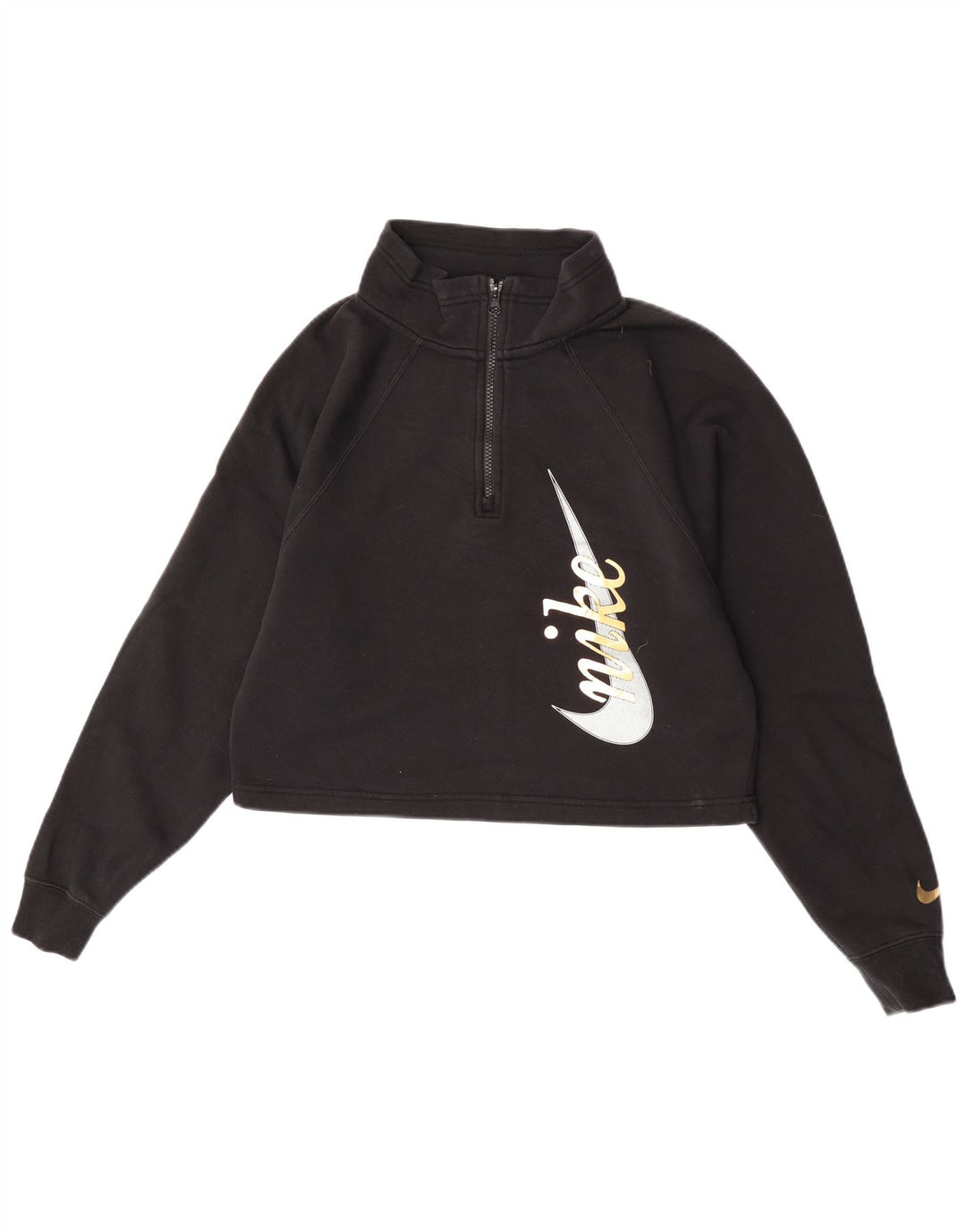 Nike Sudadera con cuello con cremallera y gráfico extragrande para mujer UK 10 Small Black
