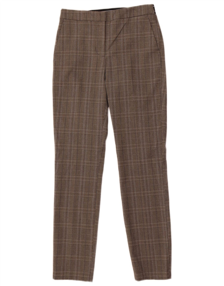 Zara Mujer Pantalón Traje Slim XS W24 L27 Gris Cuadros Poliéster