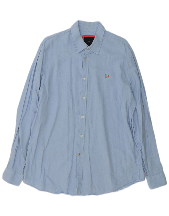 Crew Clothing Camisa para hombre de lino azul grande