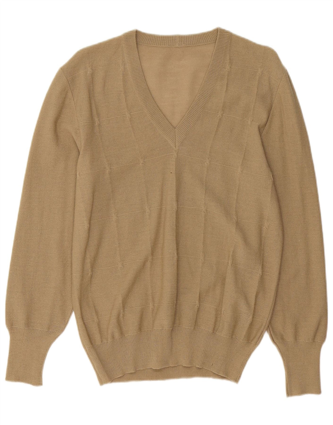 VINTAGE Mujer V-Cuello Jersey Suéter Reino Unido 12 Medio Beige