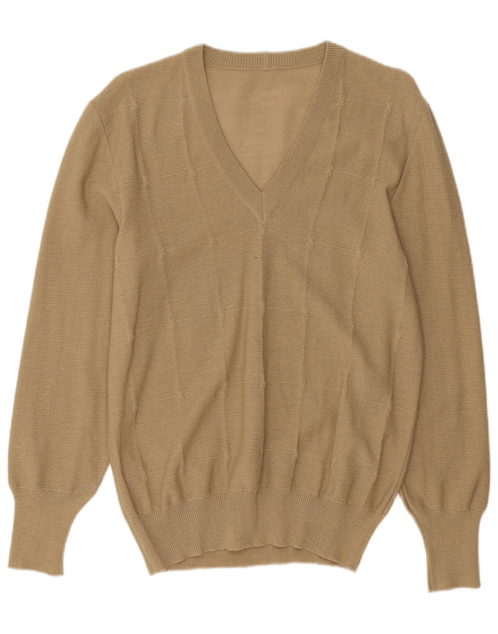 VINTAGE Mujer V-Cuello Jersey Suéter Reino Unido 12 Medio Beige