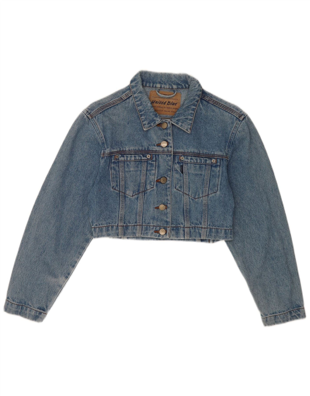 Vintage mujer crop denim chaqueta Reino Unido 10 pequeño algodón azul